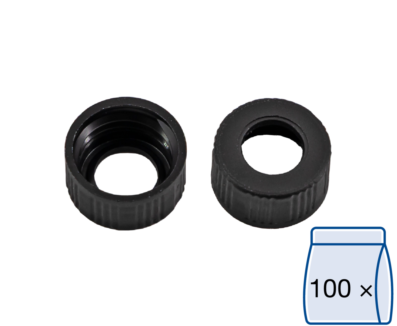 Screw closure, N 9, PP, black, center hole, no liner