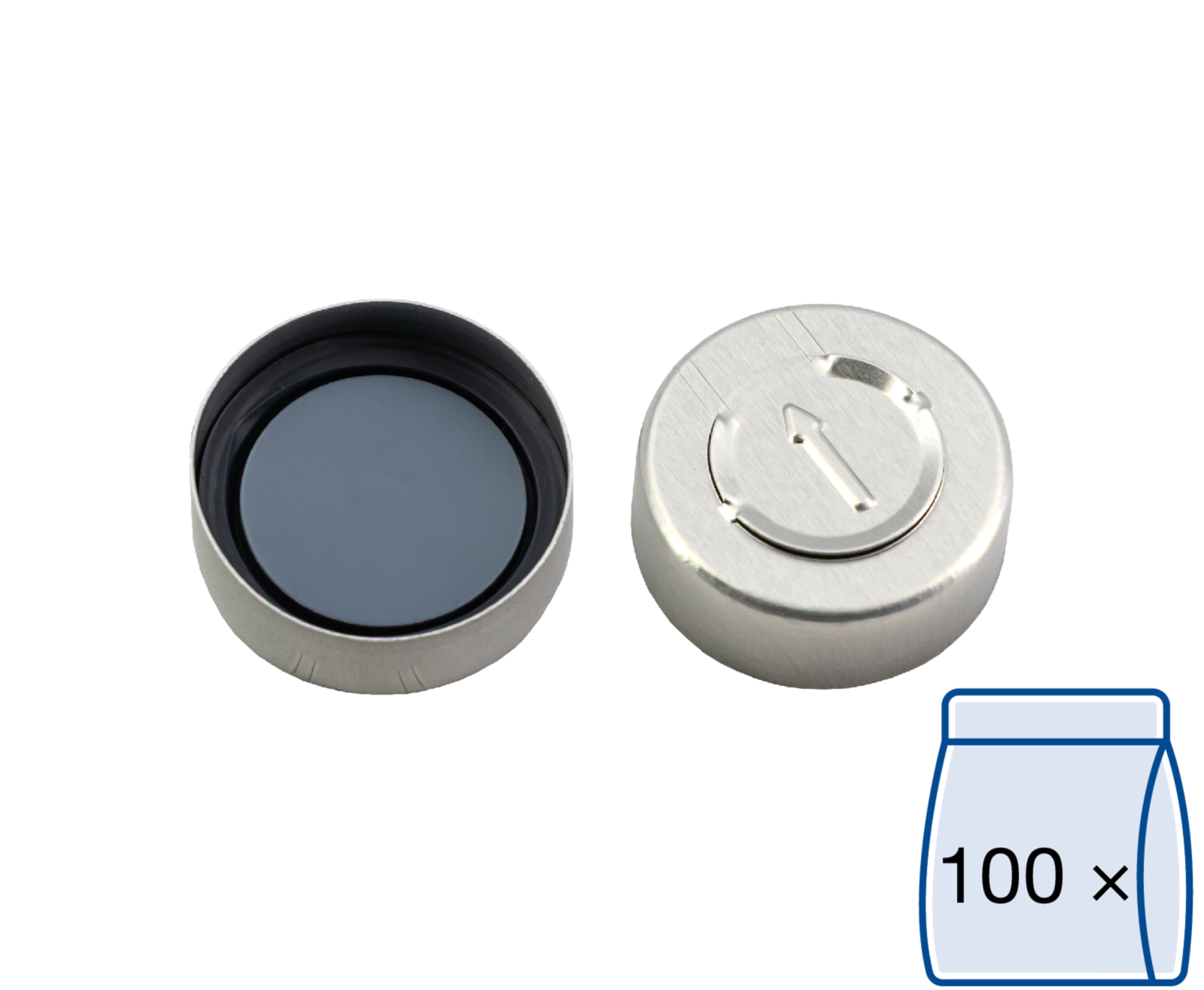 Crimp closure, N 20, alu., complete tear off, Butyl dark gray/PTFE gray, 3.0 mm