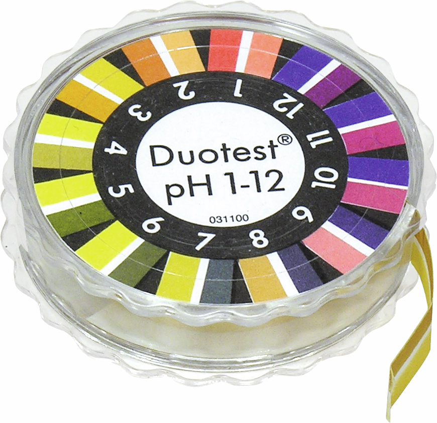 pH test paper Duotest pH 1–12, with two indicator zones