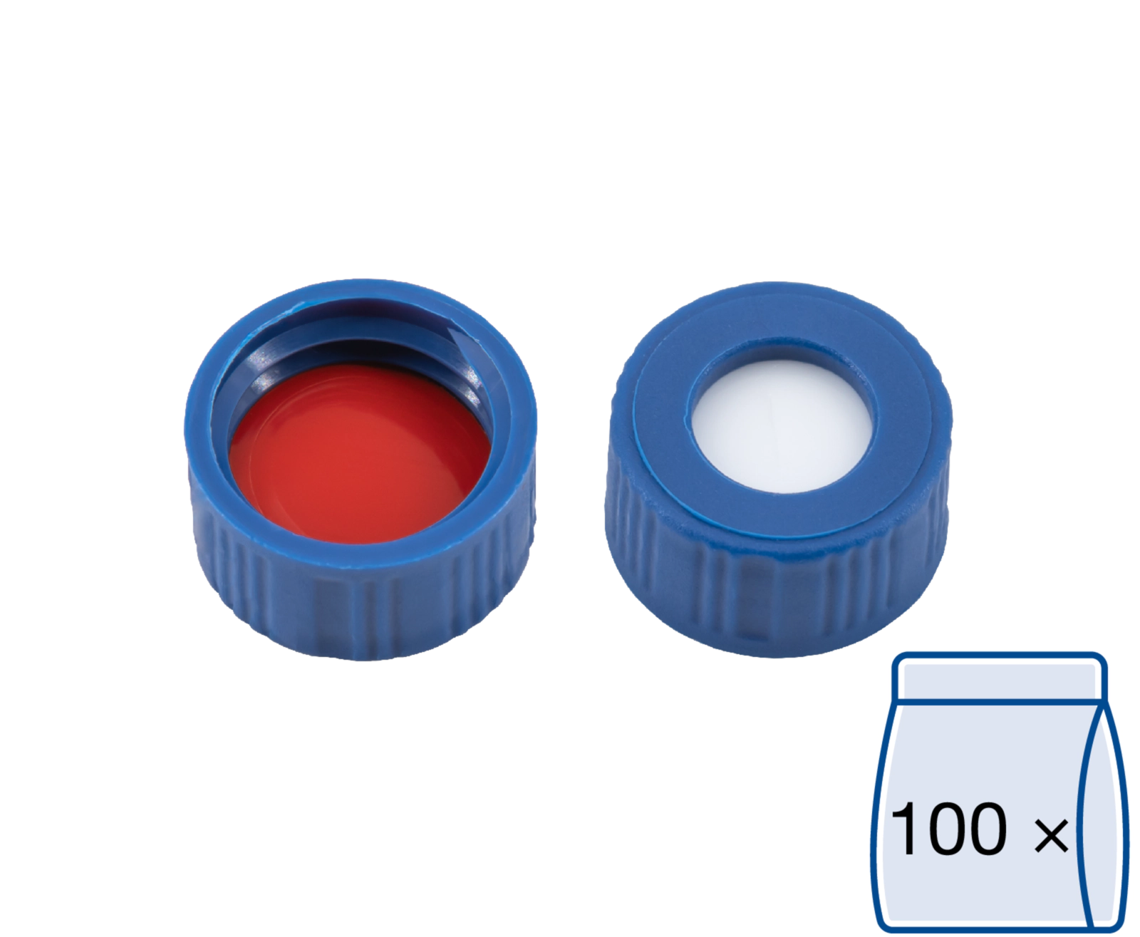 Screw closure, N 9, PP, blue, center hole, Silicone white/PTFE red, 1.0 mm