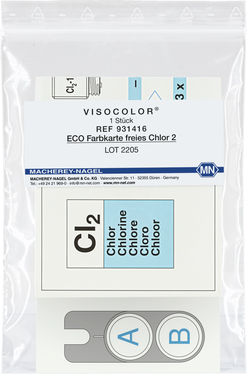 Color comparison chart for VISOCOLOR ECO free Chlorine 2