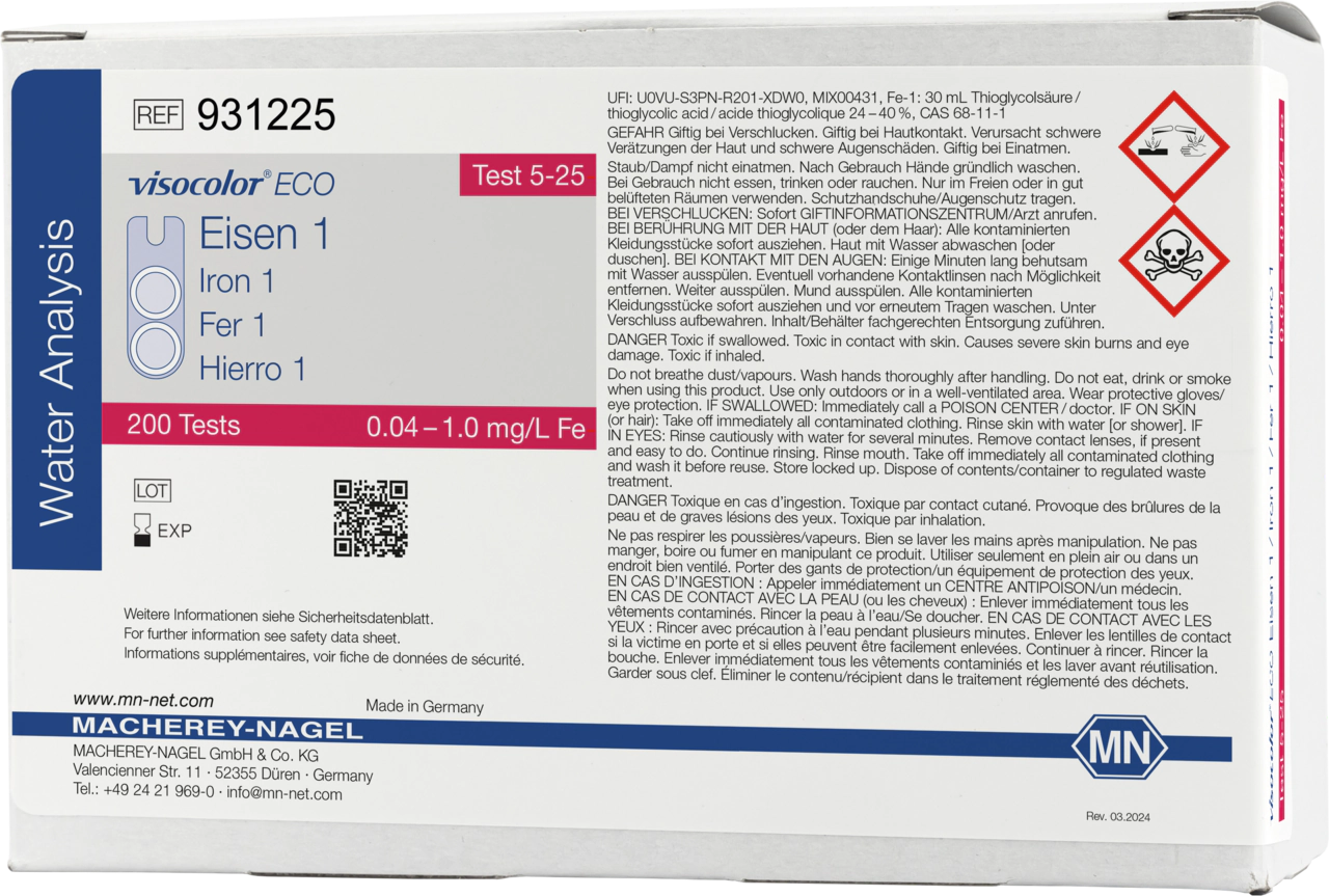 Colorimetric test kit VISOCOLOR ECO Iron 1, refill pack