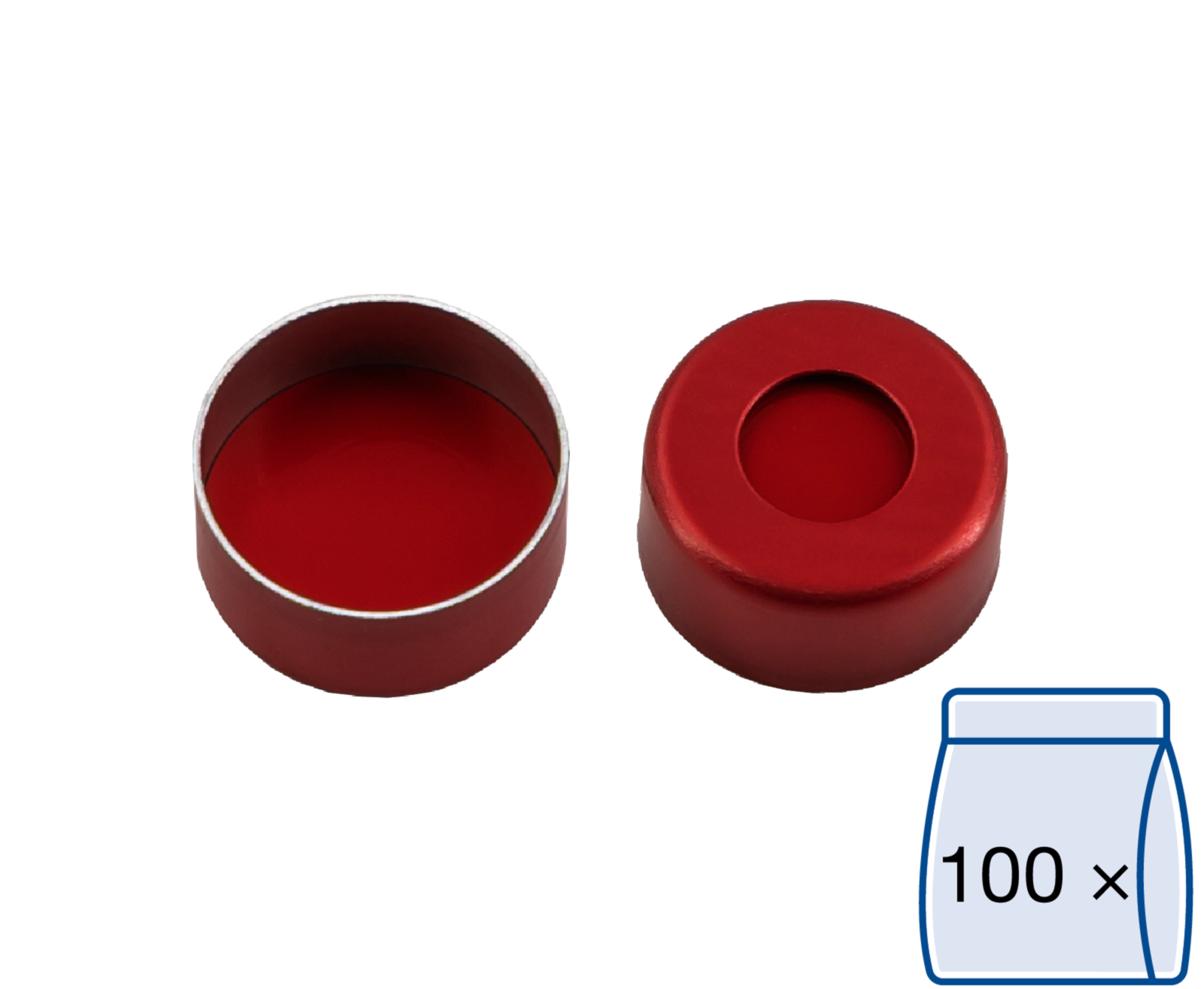 Crimp closure, N 11, alu., red, center hole, PTFE red/Silicone w./PTFE red,1.0mm
