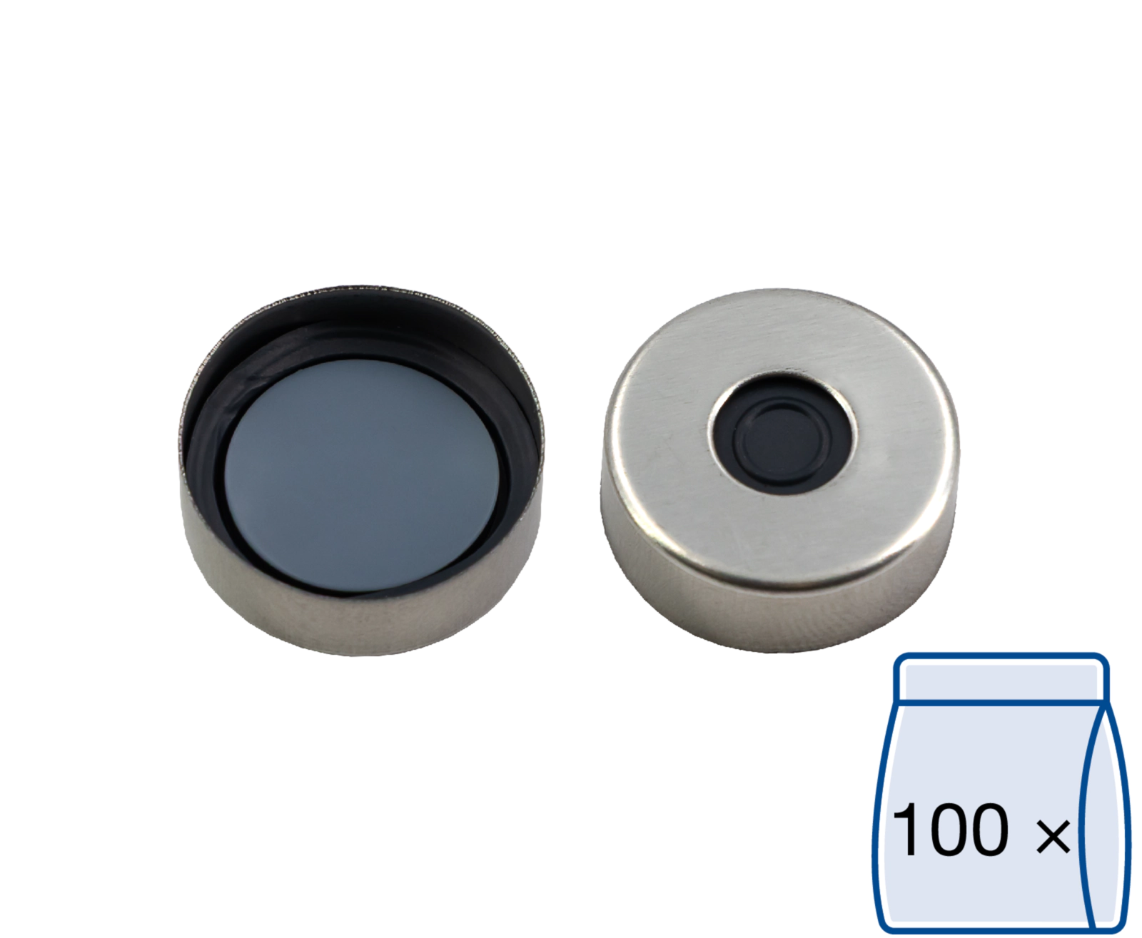 Crimp closure, N 20, metal (magnetic), center hole,Butyl d. gray/PTFE gray,3.0mm