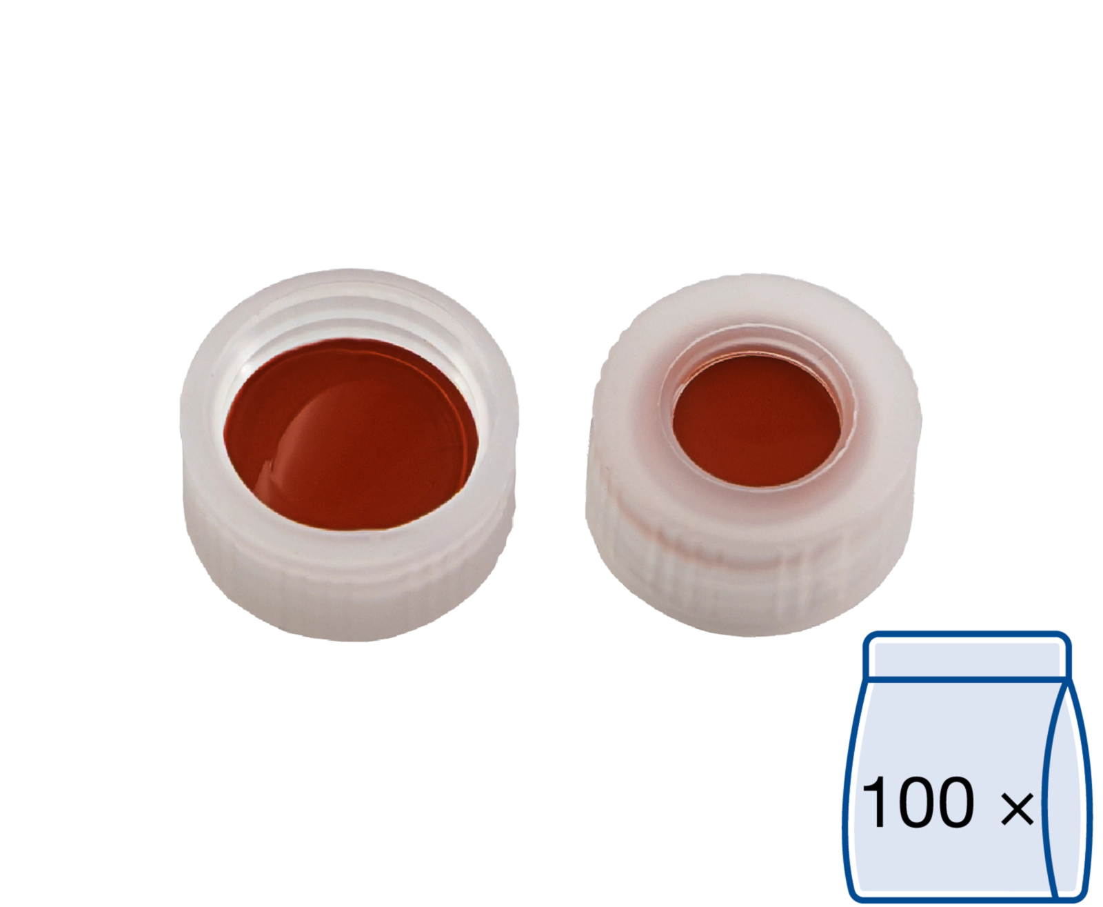 Screw closure, N 9, PP, transp., center hole, Red Rubber/FEP colorl., 1.0 mm
