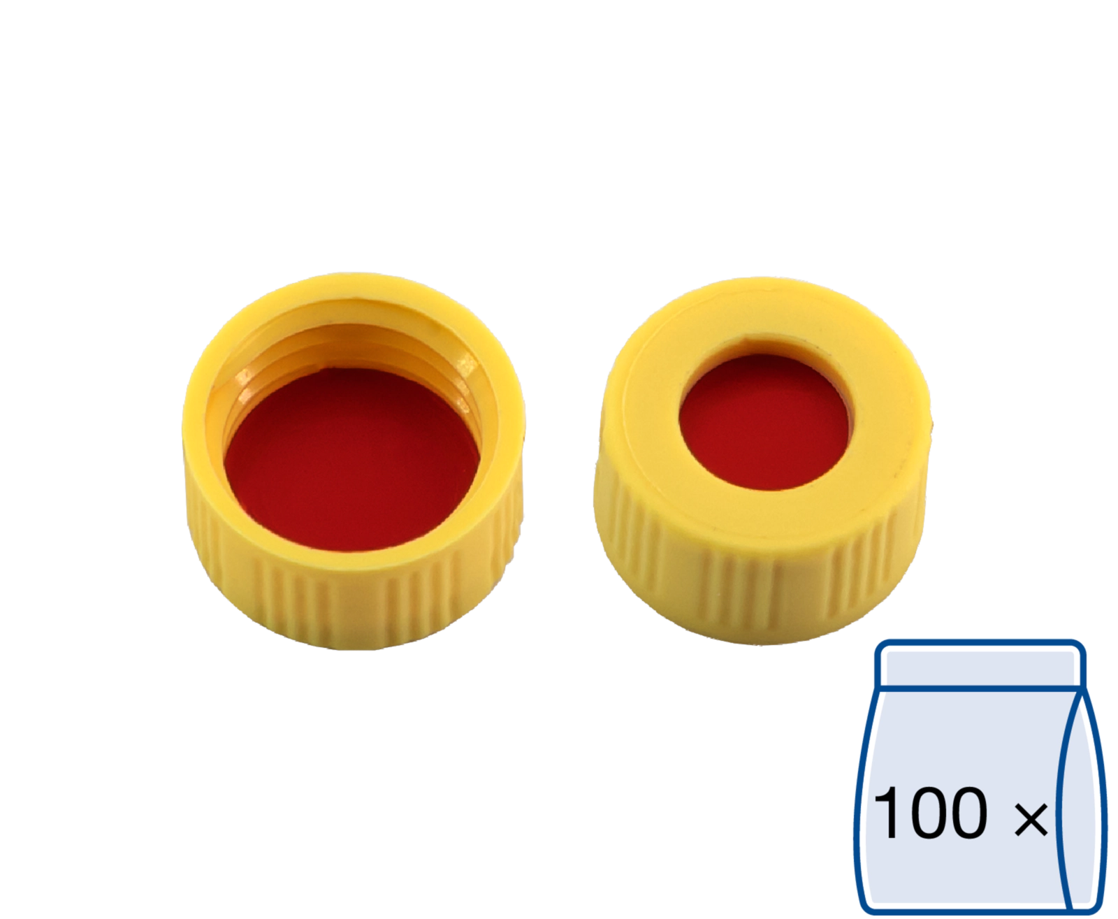 Screw closure, N 9, PP,yellow,center hole,PTFE red/Silicone white/PTFE red,1.0mm