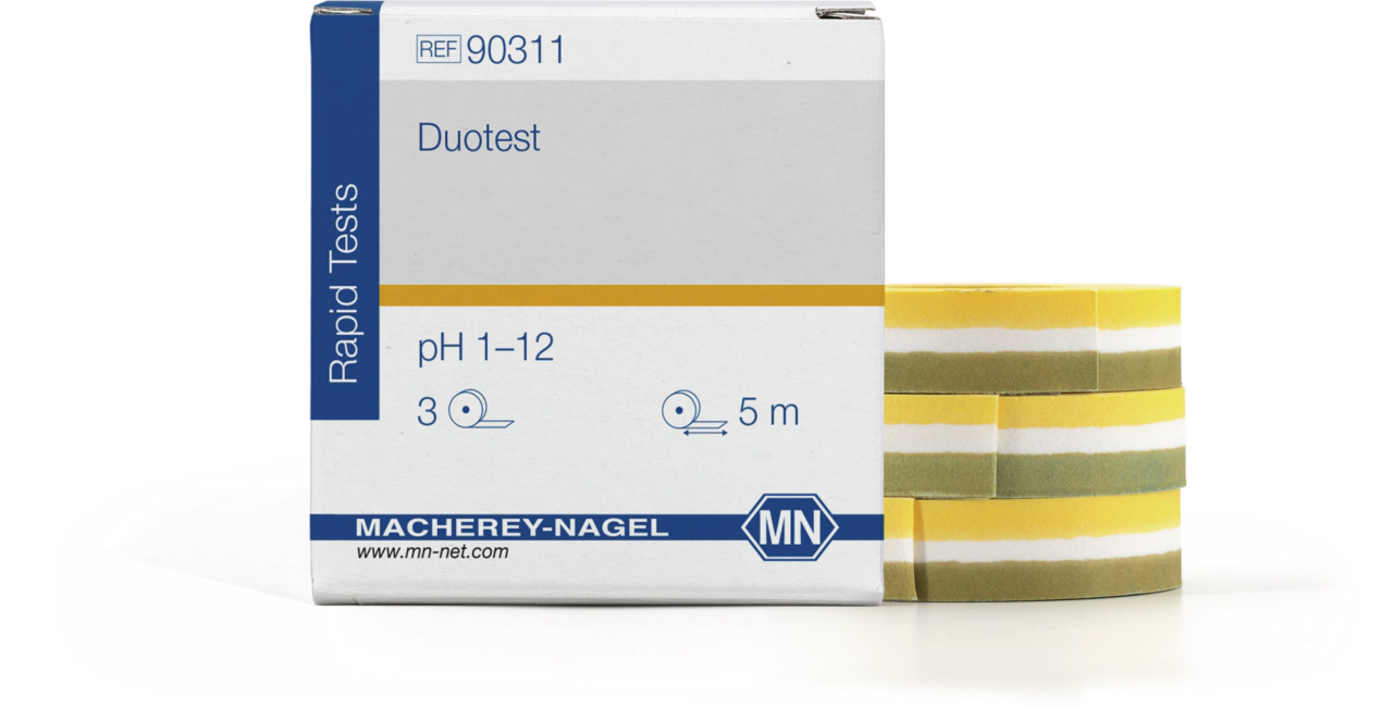 pH test paper Duotest pH 1–12, with two indicator zones, refill pack