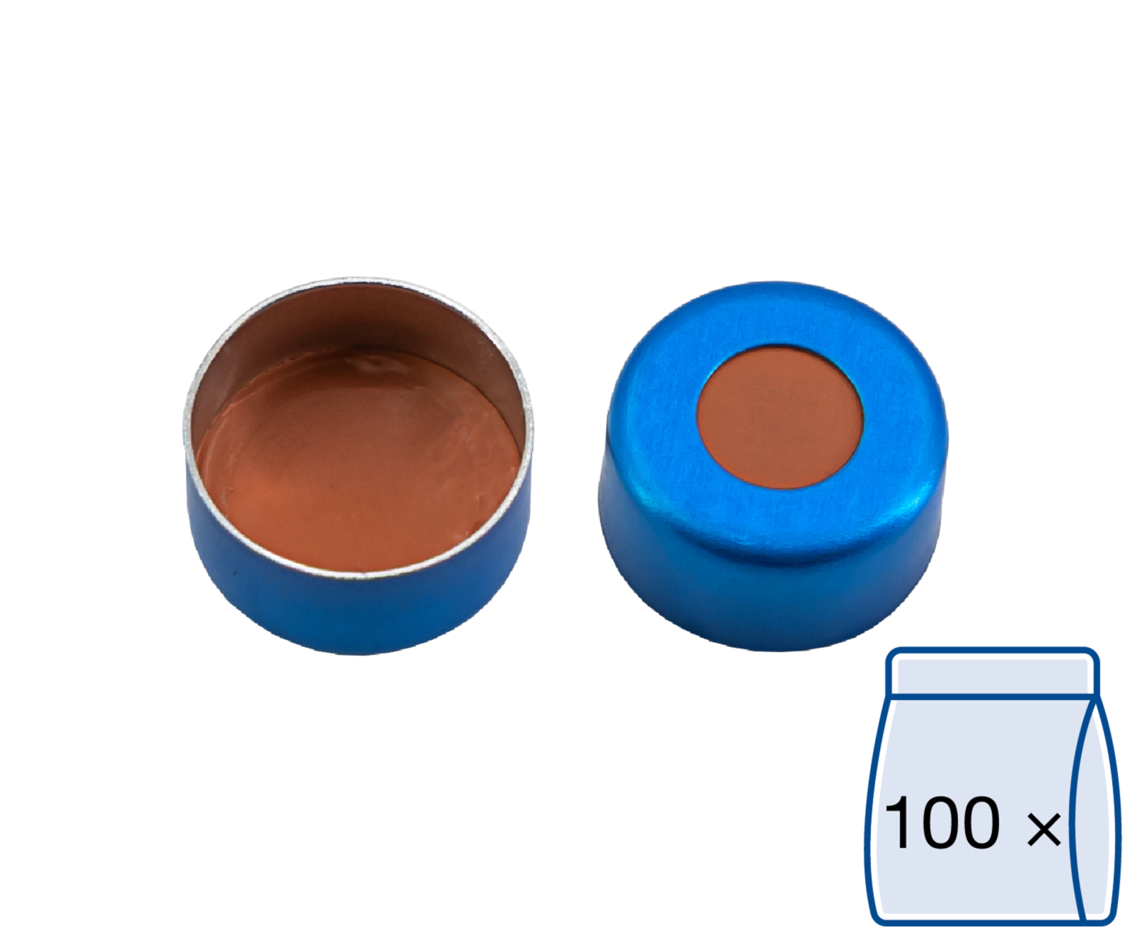 Crimp closure, N 11, alu.,blue, center hole, Natural Rubber/ETFE, 1.0 mm