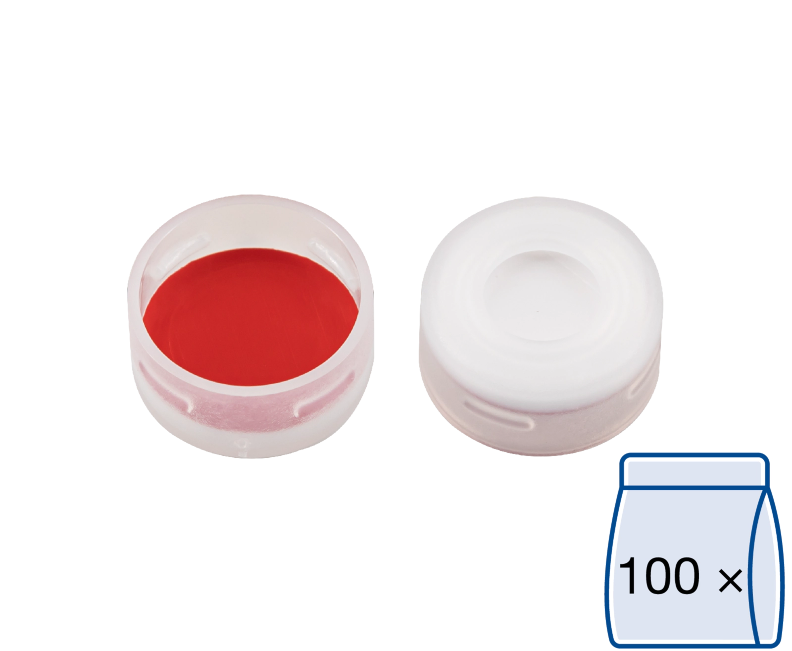 Snap ring closure, N 11, PE(hard),transp.,center hole,Silicone w./PTFE red,1.0mm