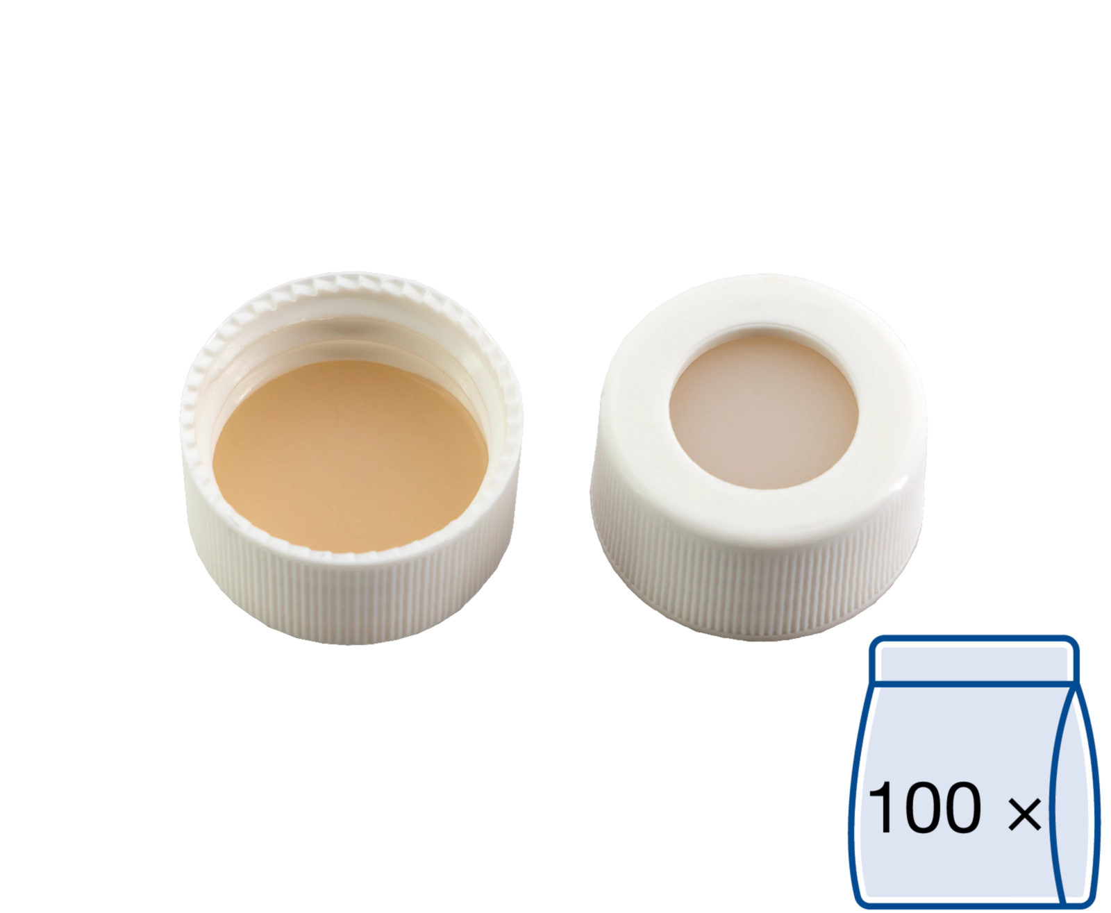Screw closure, N 24, PP, white, center hole, Silicone natural/PTFE colorl.,3.2mm