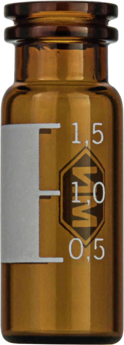 Snap ring/crimp neck vial, N 11, 11.6x32.0 mm, 1.5 mL, label, flat bottom, amber