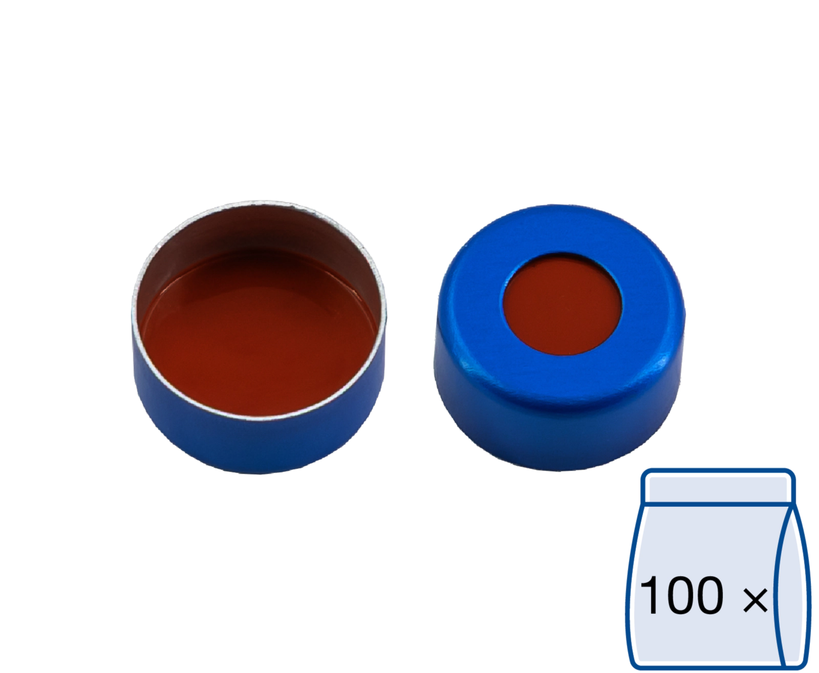 Crimp closure, N 11, alu., blue, center hole, Red Rubber/FEP colorless, 1.0 mm