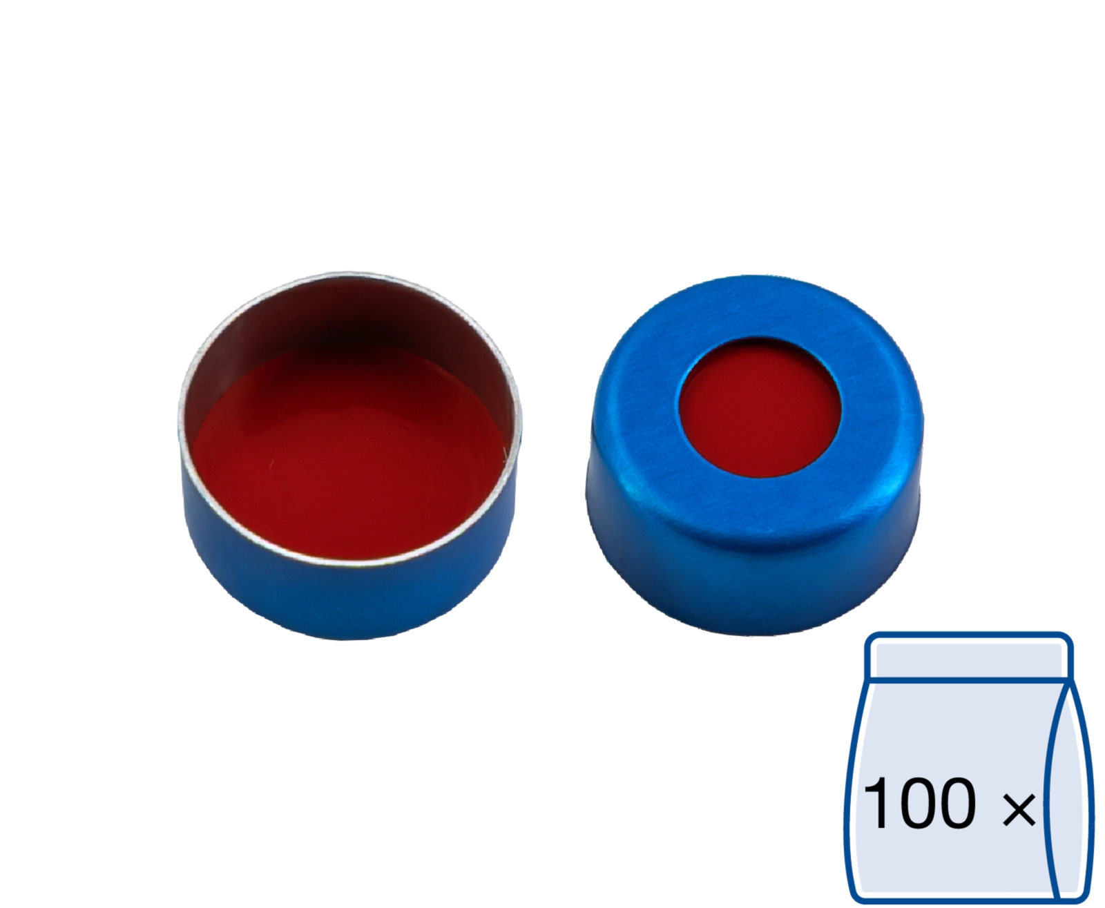 Crimp closure, N 11, alu., blue, center hole,PTFE red/Silicone w./PTFE red,1.0mm