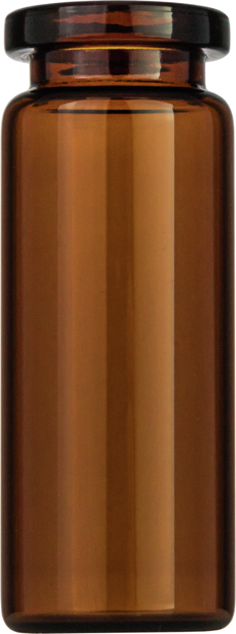 Crimp neck vial, N 20, 20.5x54.5 mm, 10.0 mL, flat bottom, flat neck, amber