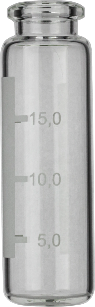 Crimp neck vial, N 20, 23.0x75.5 mm,20.0 mL,label,rounded bottom,bev. neck,clear