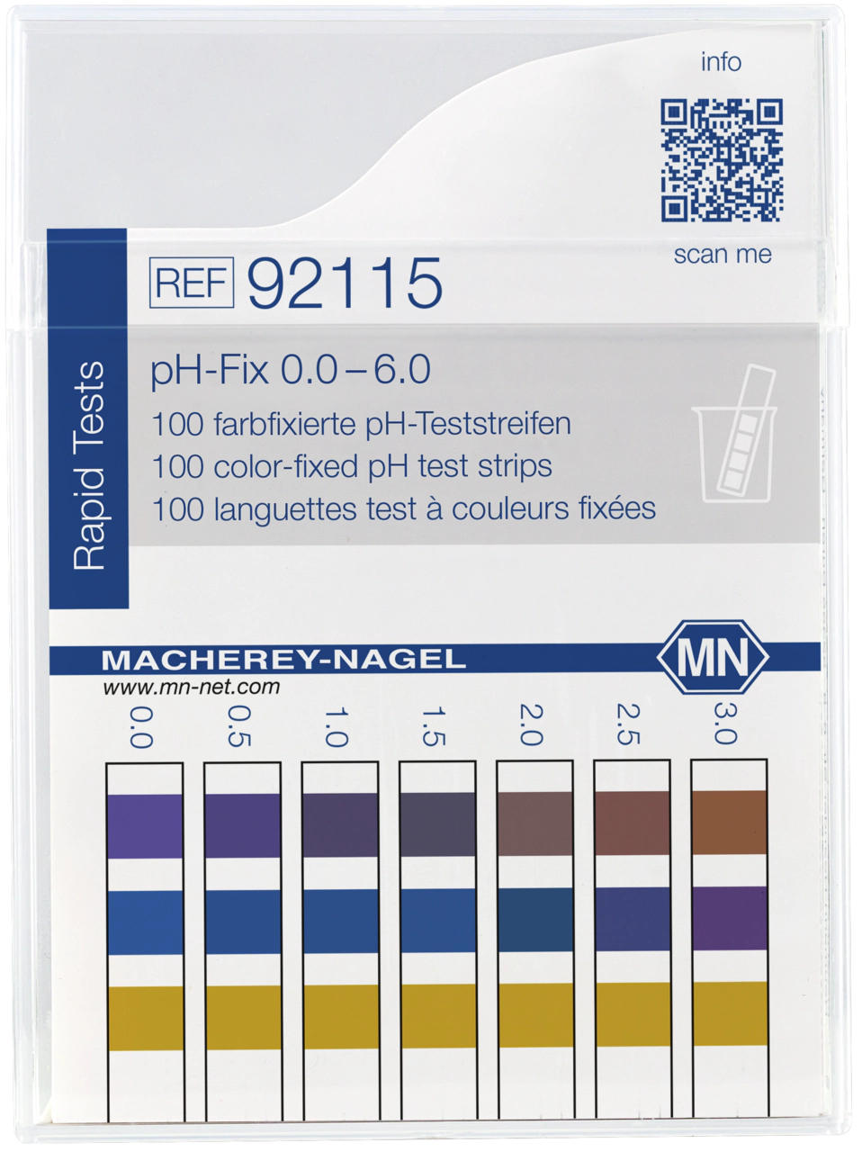 pH test strips, pH‑Fix 0.0–6.0, fixed indicator