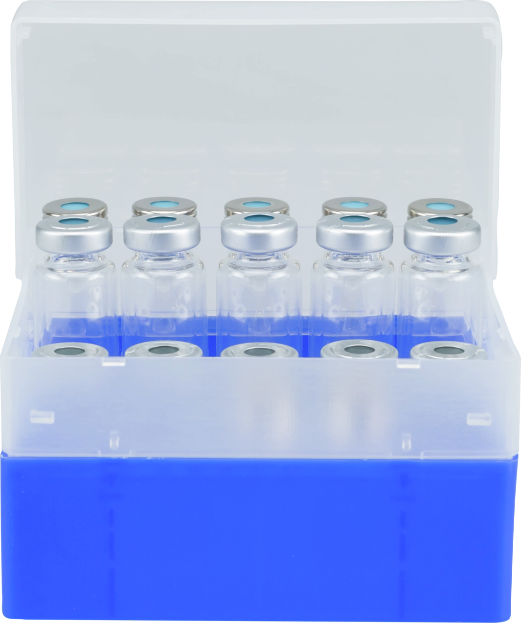 Vial container, max. diameter 23 mm, 25 pos. with lid and divider, stackable