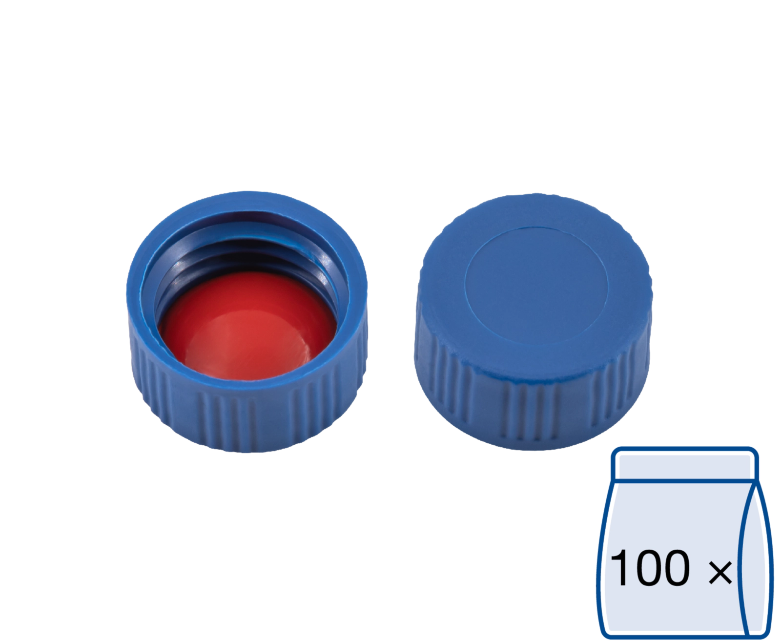 Screw closure, N 9, PP, blue, closed top, Silicone white/PTFE red, 1.0 mm