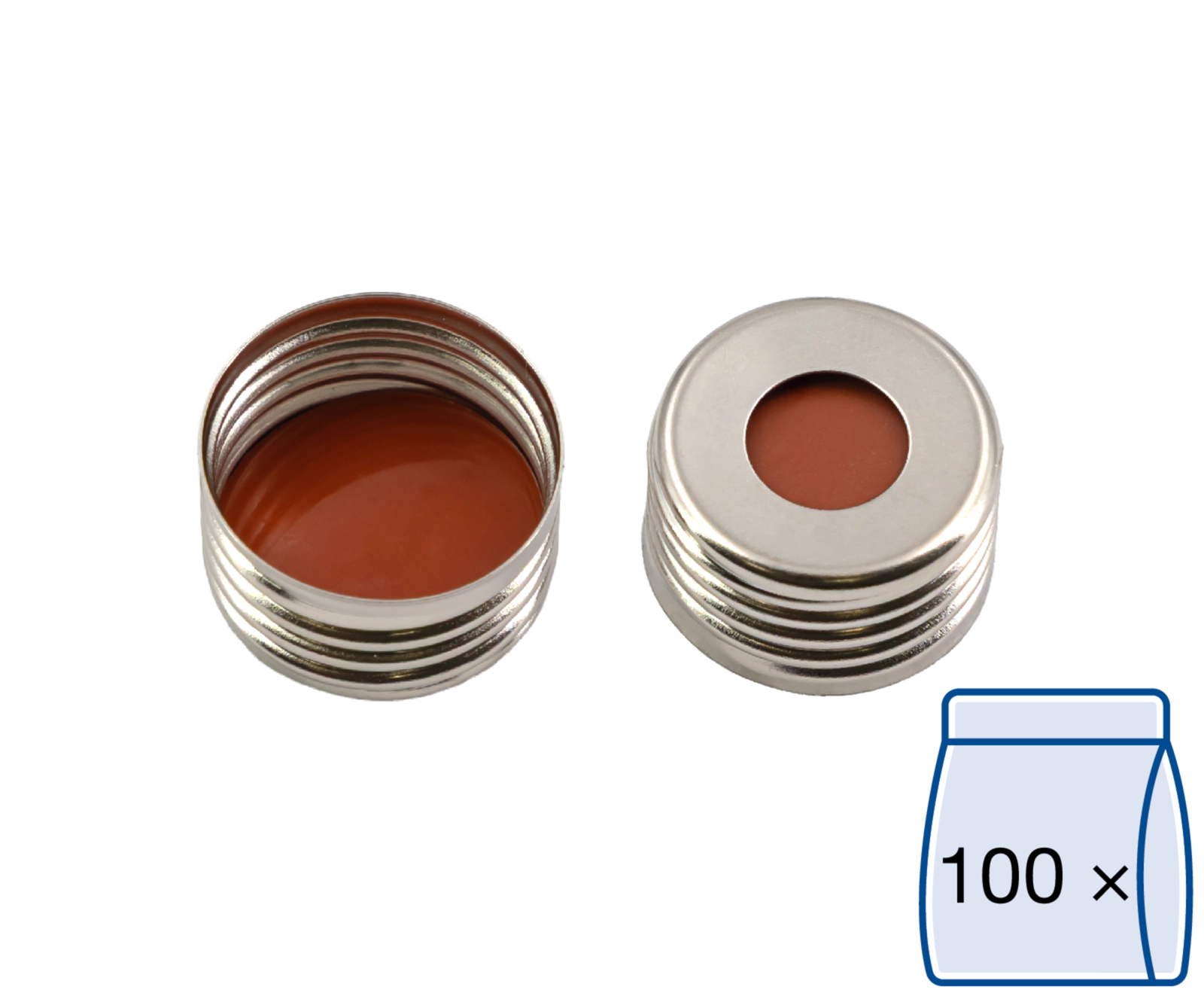 Screw closure, N 18, metal (magn.), silver, c. hole, Red Rubber/TEF, 1.5 mm