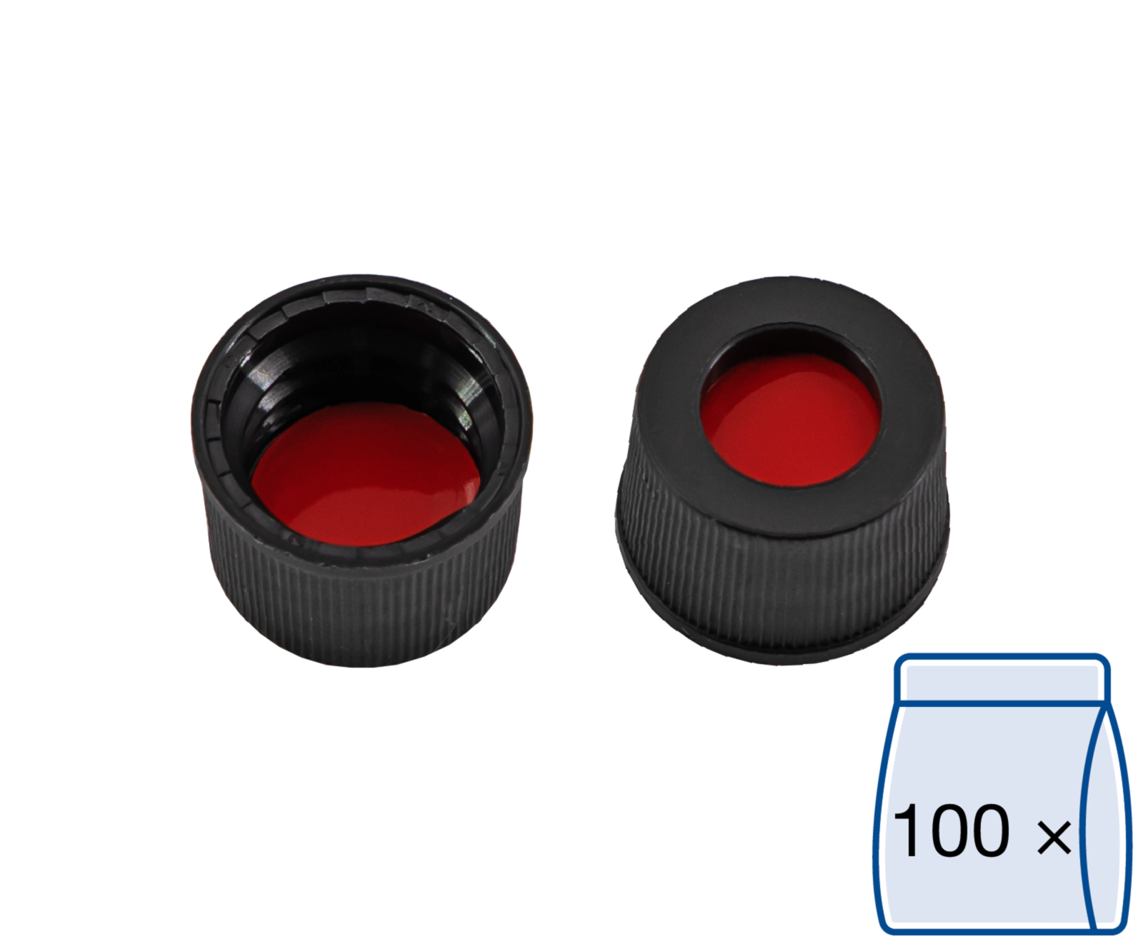 Screw closure, N 10, PP, black, center hole, PTFE red/Silicone w./PTFE red,1.0mm