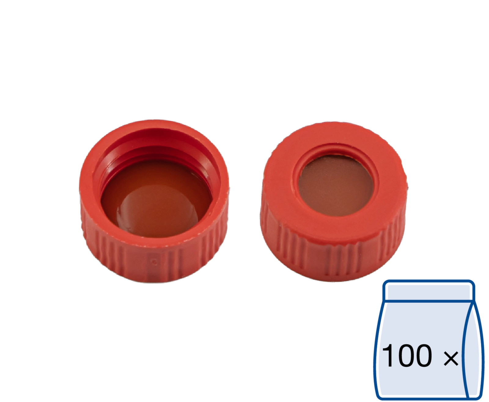 Screw closure, N 9, PP, red, center hole, Red Rubber/FEP colorless, 1.0 mm