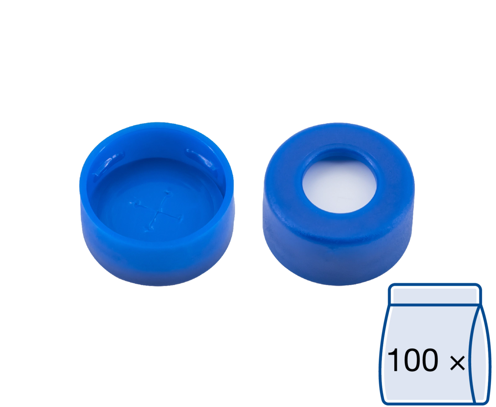 Snap ring closure, N 11,PE(hard),blue, c.hole,Sil. w./PTFE blue,cross-slit,1.0mm