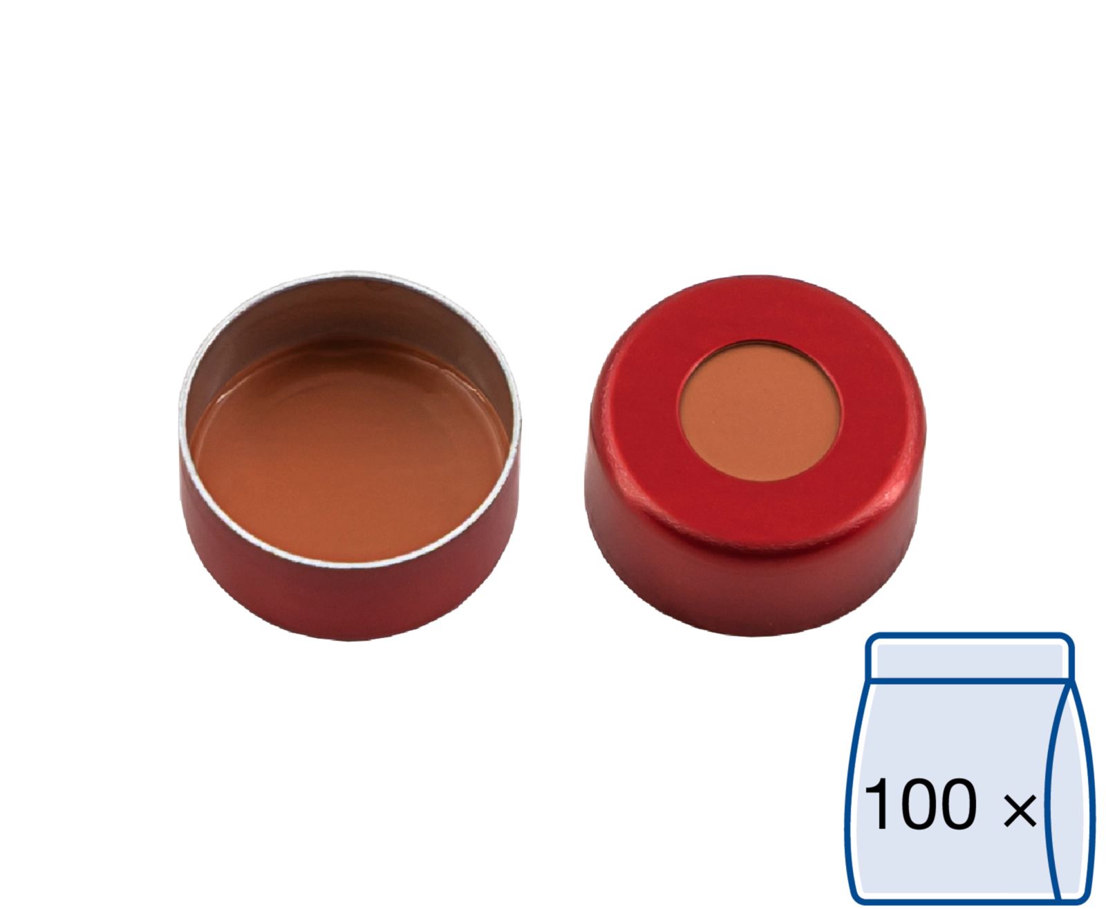 Crimp closure, N 11, alu.,red, center hole, Natural Rubber/ETFE, 1.0 mm