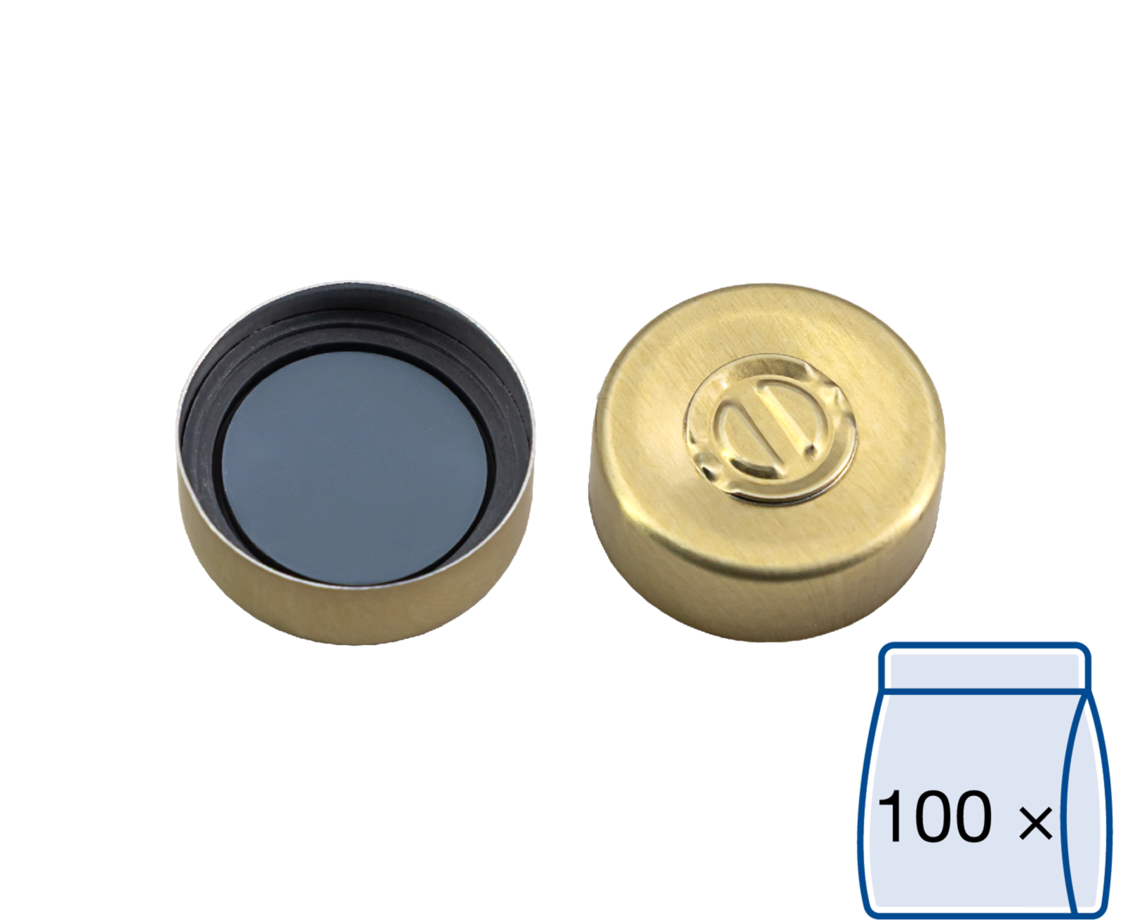 Crimp closure, N 20, alu., gold, center tear off,Butyl dark gray/PTFE gray,3.0mm