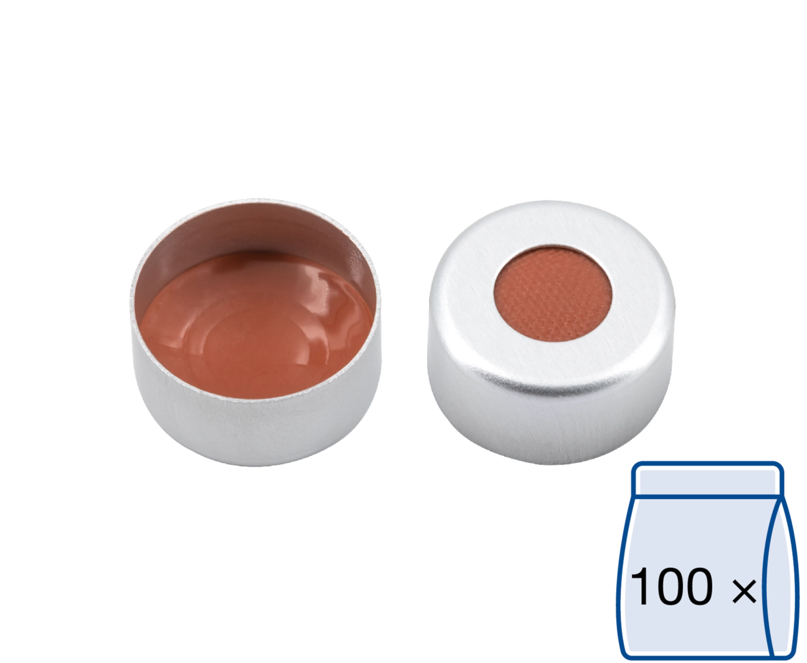 Crimp closure, N 11, alu., center hole, Natural Rubber/Butyl/TEF, 1.0 mm