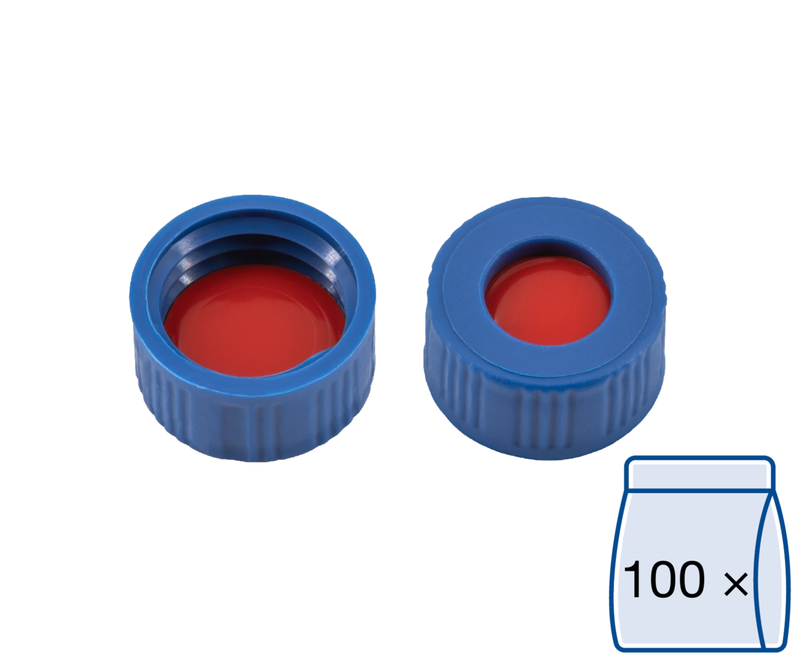 Screw closure, N 9, PP, blue, center hole,PTFE red/Silicone white/PTFE red,1.0mm