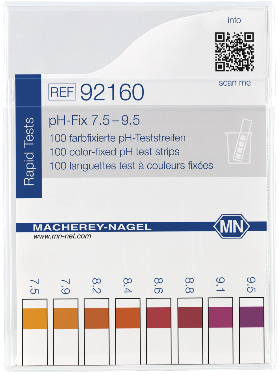 pH test strips, pH‑Fix 7.5–9.5, fixed indicator