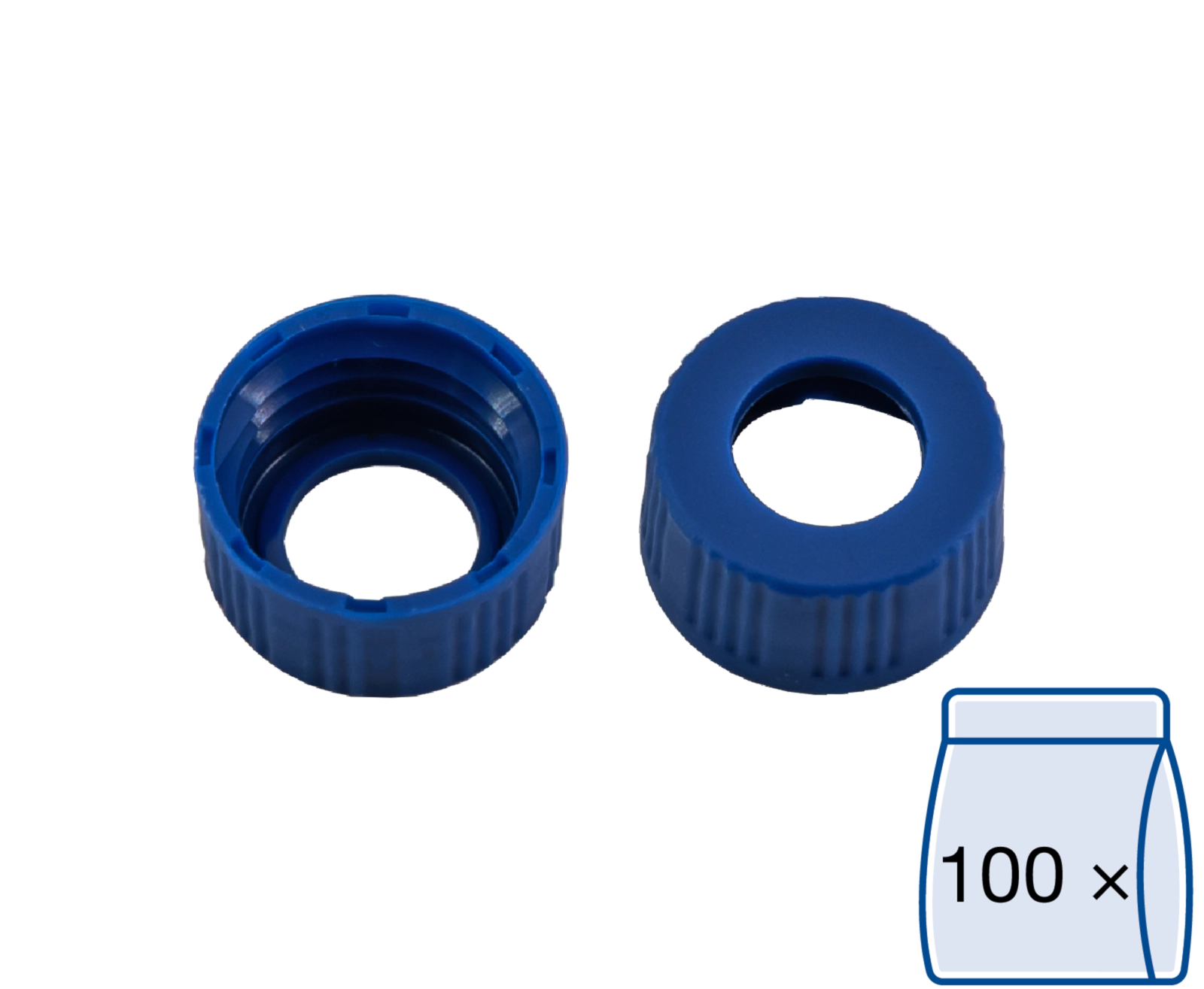 Screw closure, N 9, PP, blue, center hole, no liner