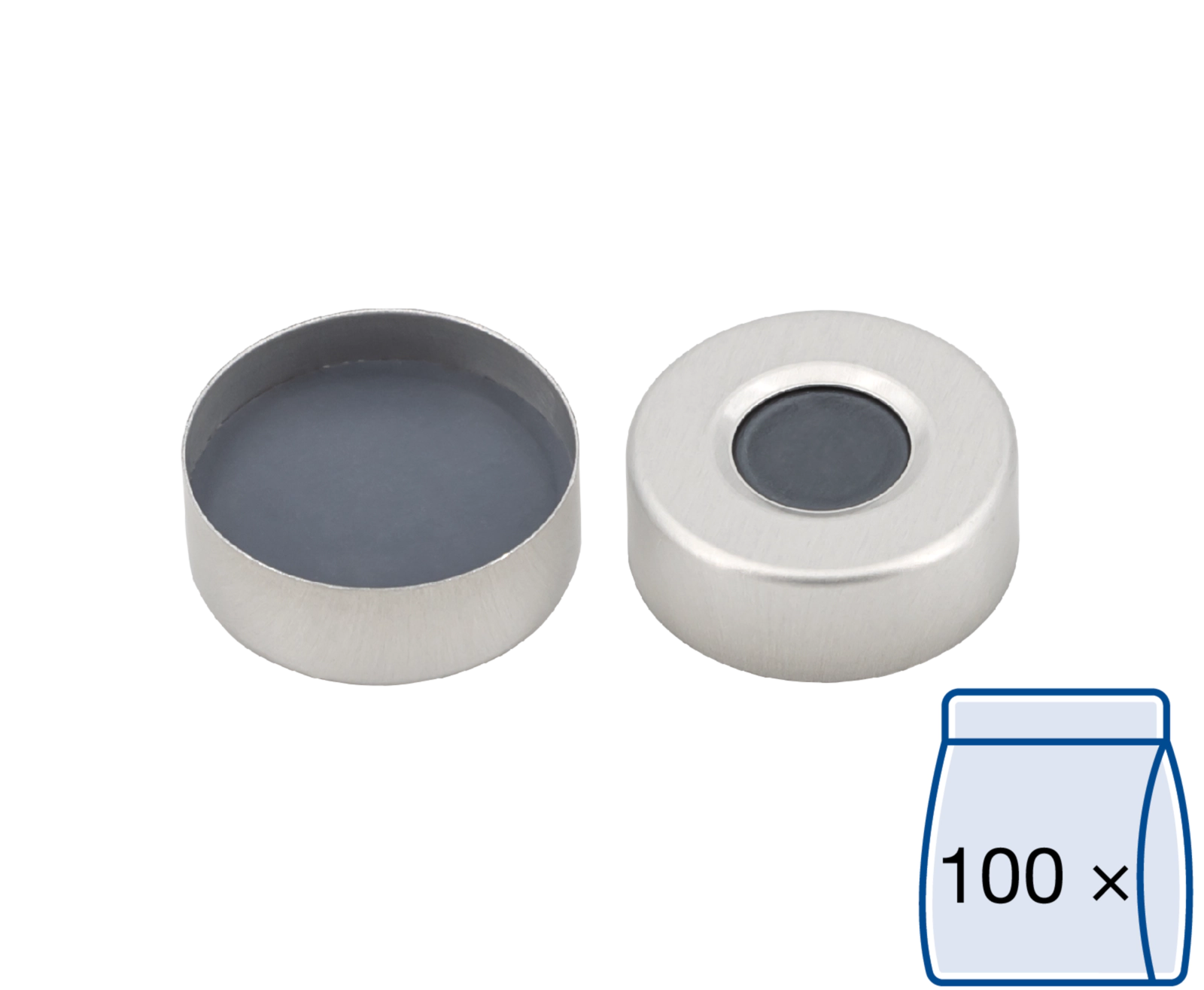 Crimp closure, N 20, alu., center hole, Butyl gray/PTFE gray, 3.0 mm