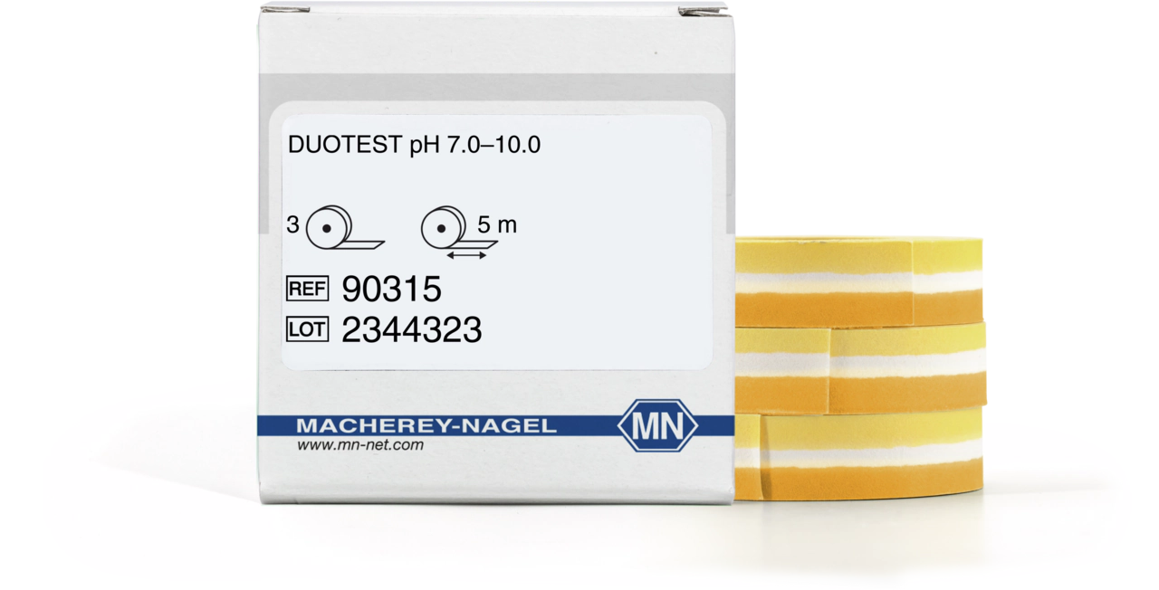 pH test paper Duotest pH 7.0–10.0, with two indicator zones, refill pack