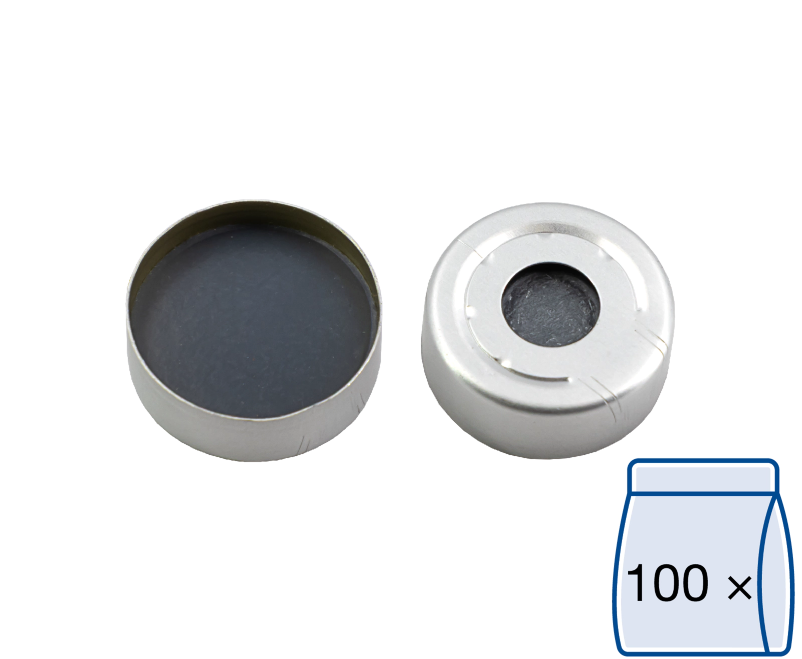 Crimp closure, N 20, alu.,pressure rel., center hole,Butyl gray/PTFE gray,3.0mm
