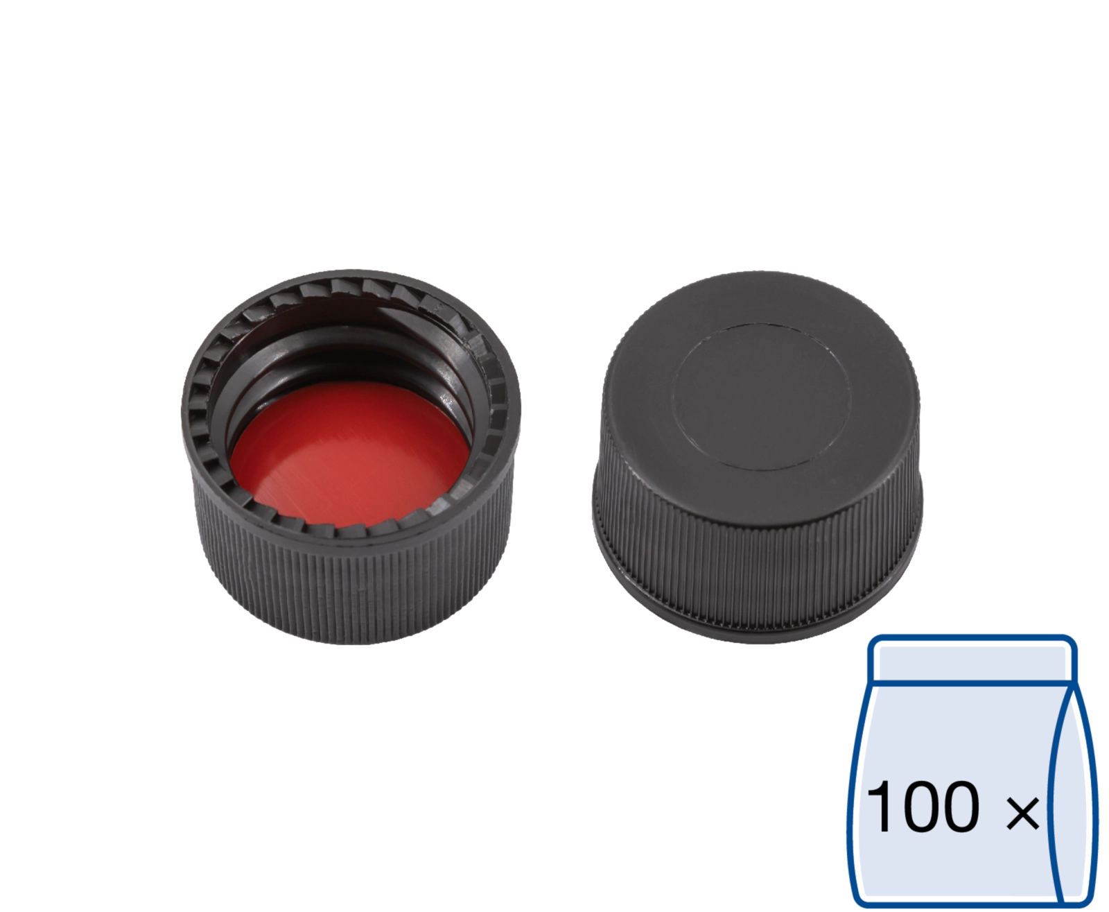 Screw closure, N 13, PP, black, closed top, Silicone white/PTFE red, 1.3 mm