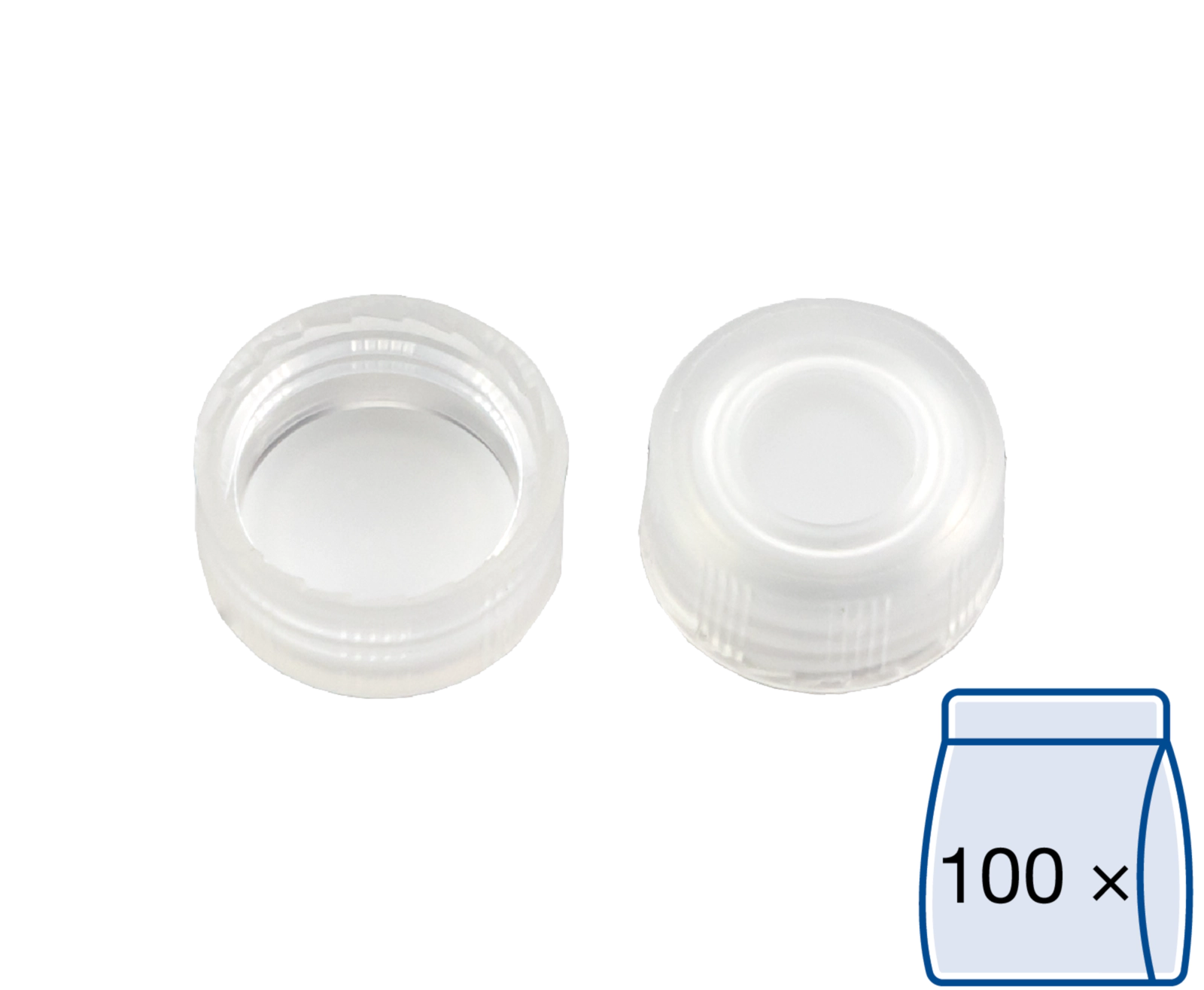Screw closure, N 9, PP, transparent, center hole, PTFE, white, 0.25 mm