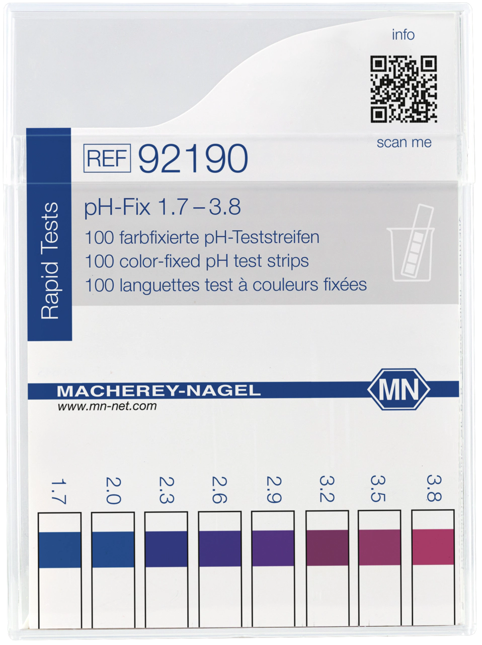 pH test strips, pH‑Fix 1.7–3.8, fixed indicator