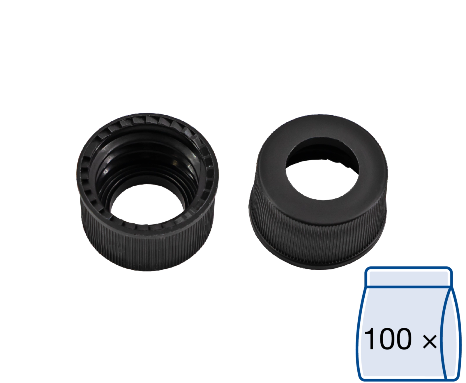 Screw closure, N 13, PP, black, center hole, no liner