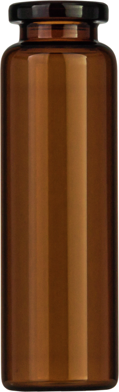 Crimp neck vial, N 20, 23.25x75.5 mm, 20.0 mL, flat bottom, flat neck, amber