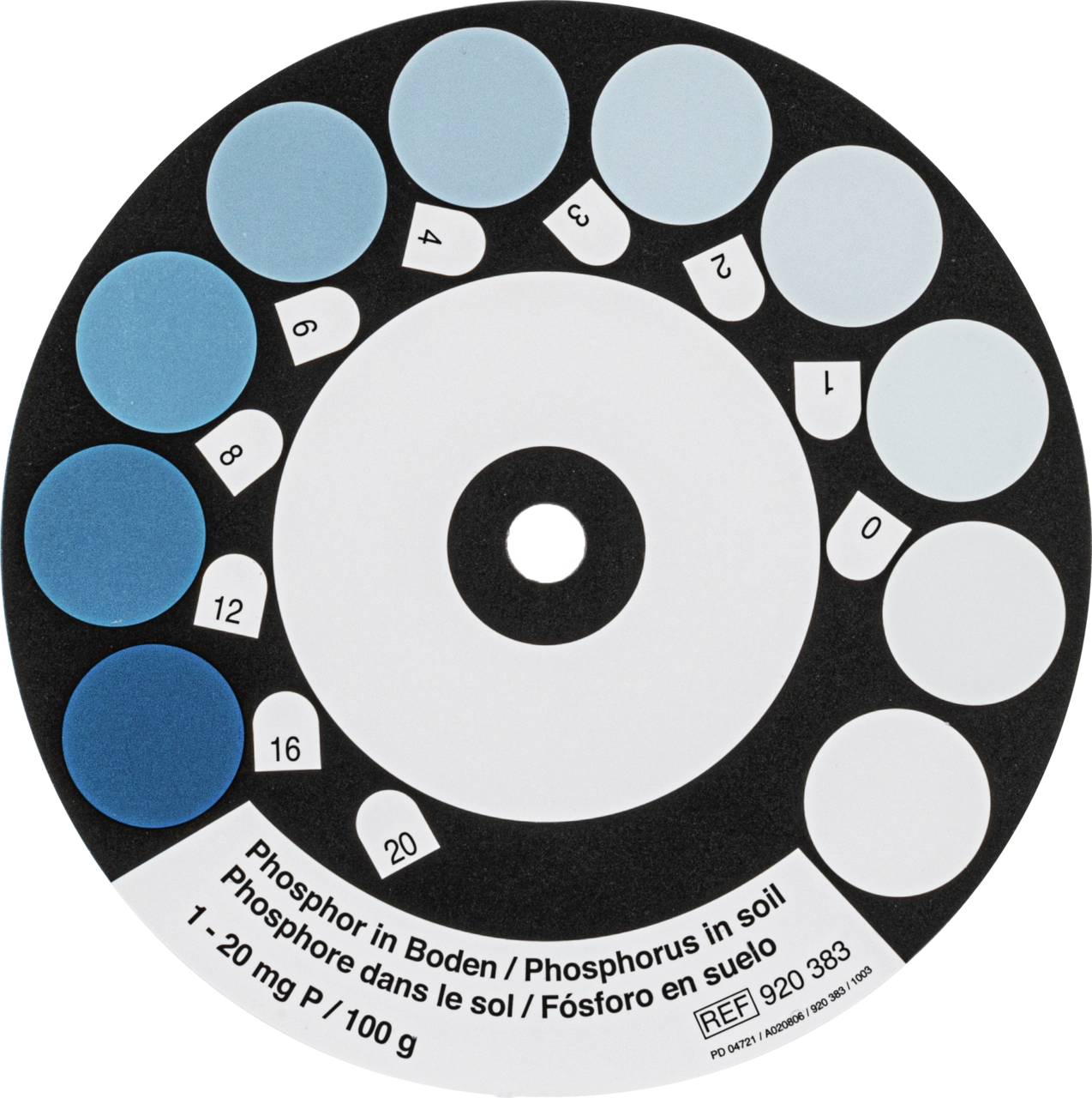 Color comparison disc for VISOCOLOR HE Phosphorous in soil
