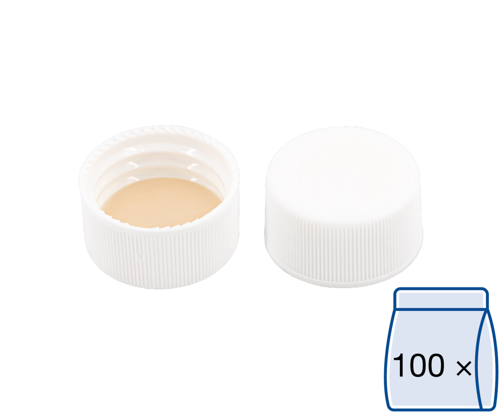 Screw closure (bonded), N 24, PP, white, closed top,Silicone w./PTFE beige,3.2mm