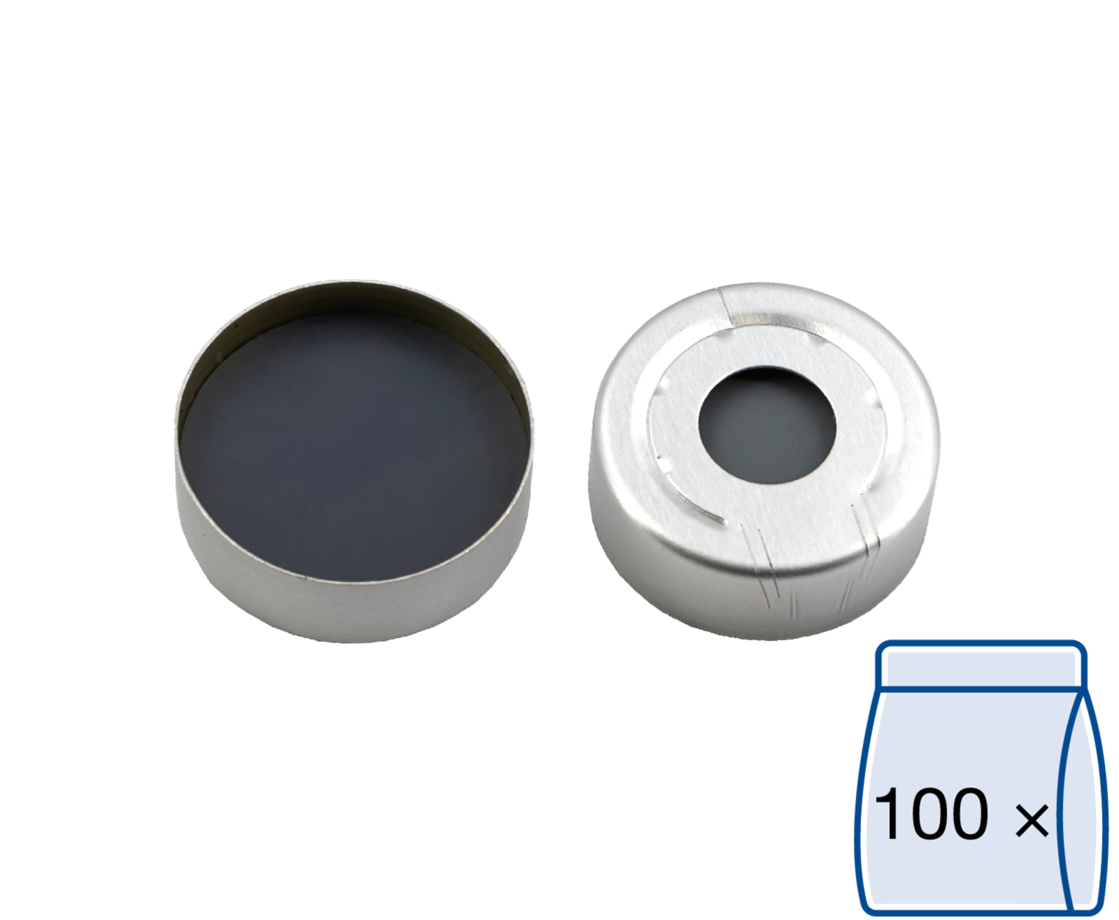 Crimp closure, N20,alu.,pressure rel,center hole,Butyl l.gray/PTFE d.gray,3.0mm