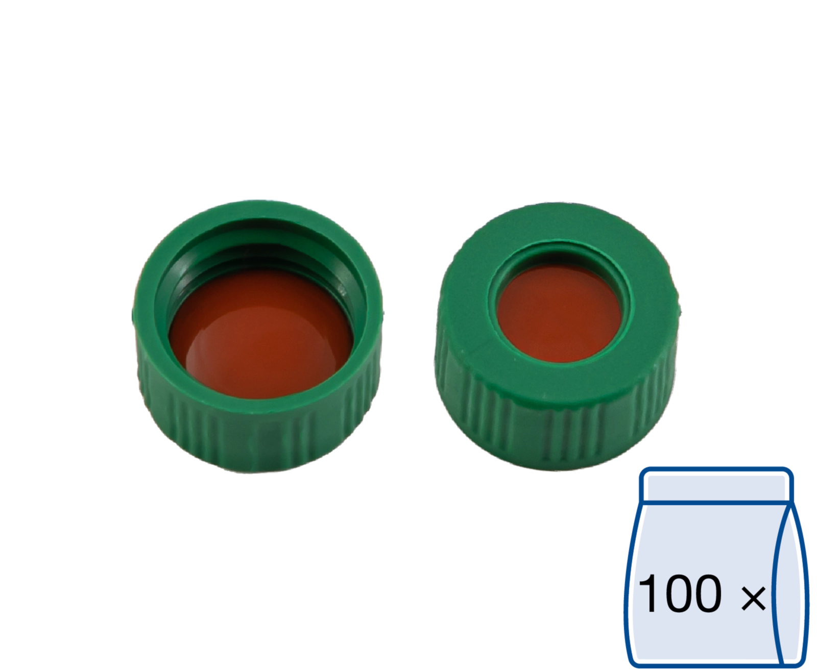 Screw closure, N 9, PP, green, center hole, Red Rubber/FEP colorless, 1.0 mm