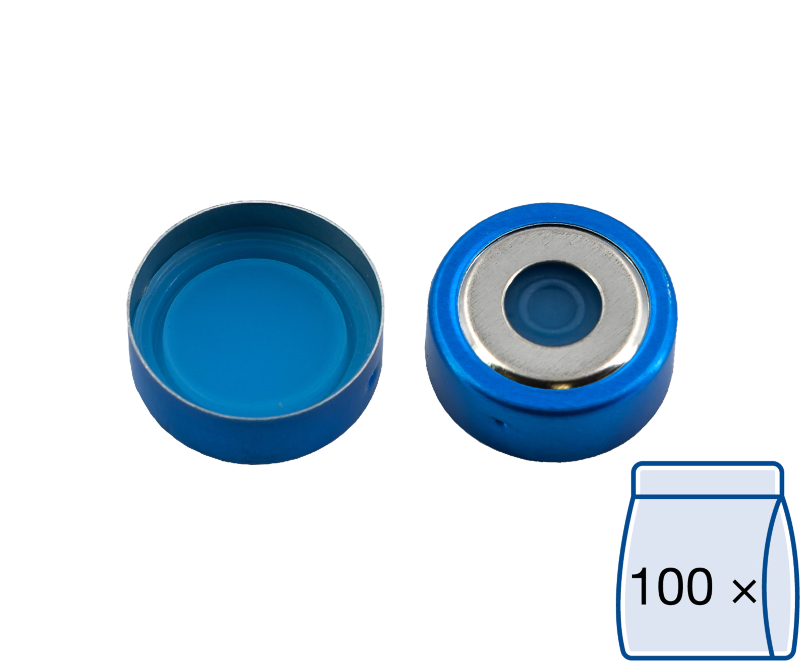 Bimetallverschl. N 20, blau/silber, Loch, Sil. blau tr./PTFE (Pharma-Fix),3mm