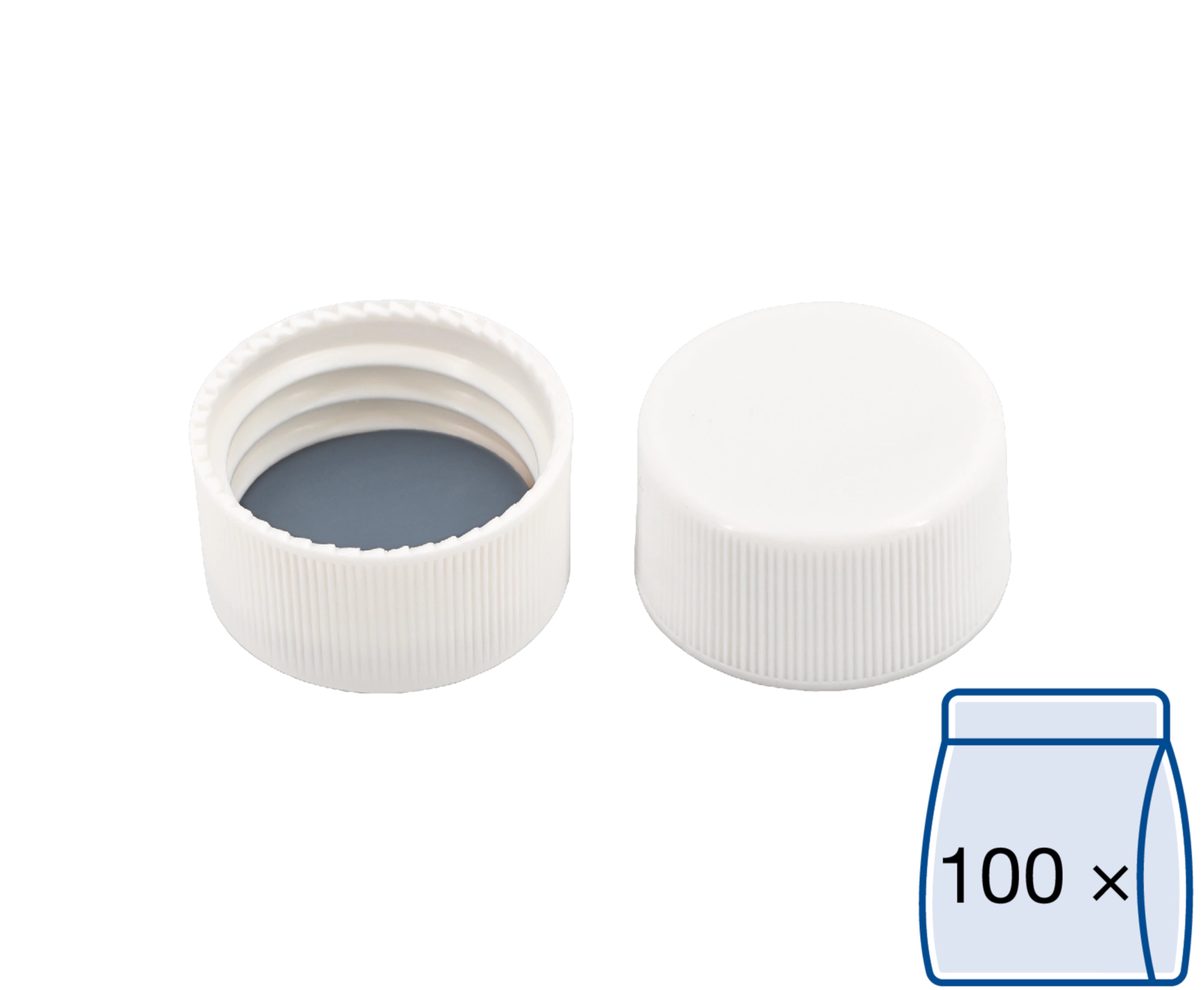 Screw closure, N 24, PP, white, closed top, Butyl red/PTFE gray, 2.4 mm