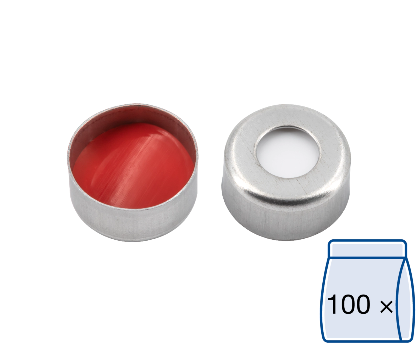 Crimp closure, N 11, magnetic, silver,center hole, Silicone white/PTFE red,1.3mm