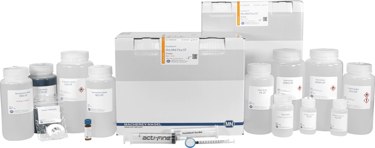 NucleoBond Xtra Midi Plus EF, Midi kit for endotoxin-free plasmid DNA