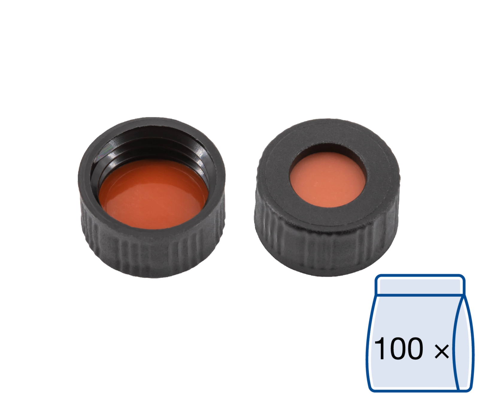 Screw closure, N 9, PP, black, center hole, Red Rubber/FEP colorless, 1.0 mm