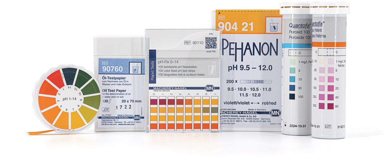 pH test strips, PEHANON 1–12, for colored samples